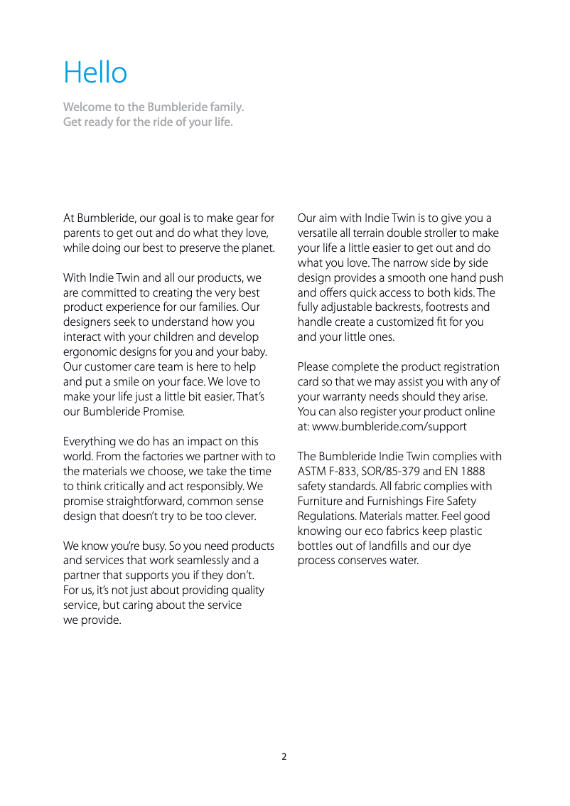 Página 1 del manual Manual de usuario Bumbleride Indie Twin (2017)