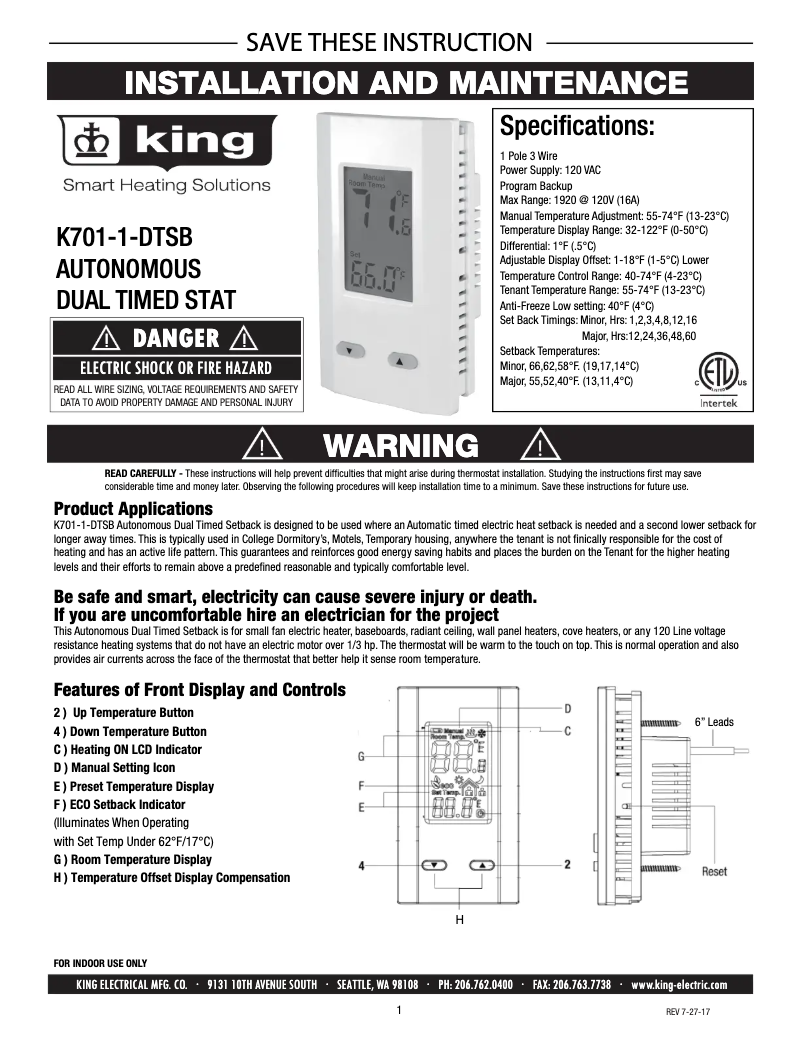 Página 1 del manual Manual de usuario King K701-1-DTSB
