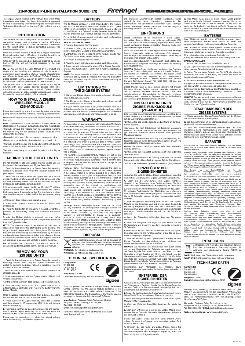 Página 1 del manual Manual de usuario FireAngel ZB-module