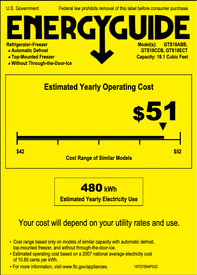Página 1 del manual Etiqueta energética GE GTS18CCBLWW