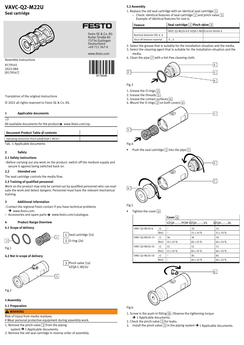 Imagen de la primera página del manual del dispositivo VAVC-Q2-M22U-6-E