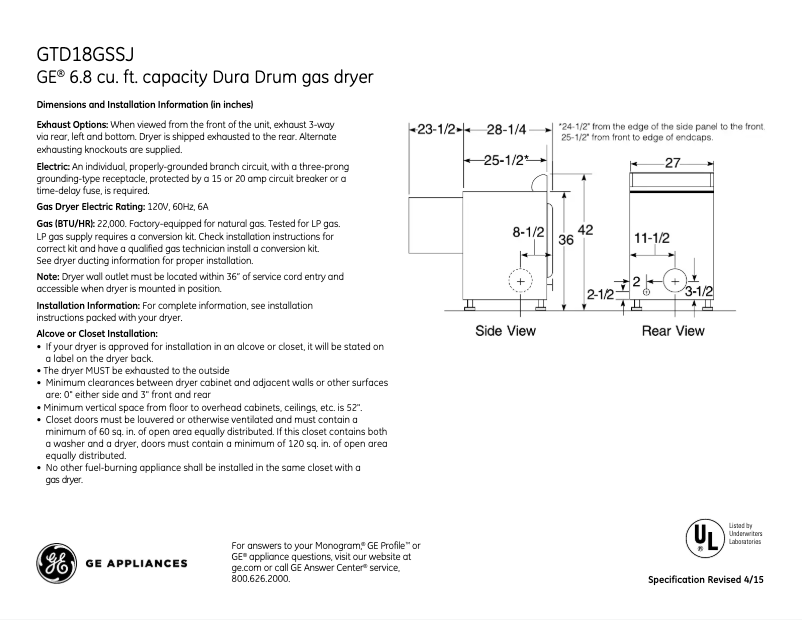 Imagen de la primera página del manual del dispositivo GTD18GSSJWW