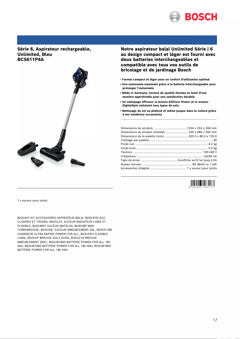 Página 1 del manual Ficha técnica Bosch BCS611P4A