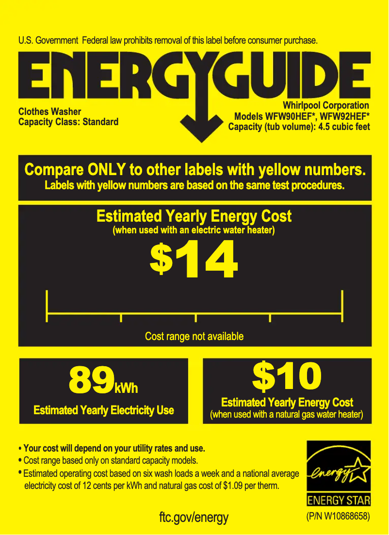 Página 1 del manual Etiqueta energética Whirlpool WFW90HEF
