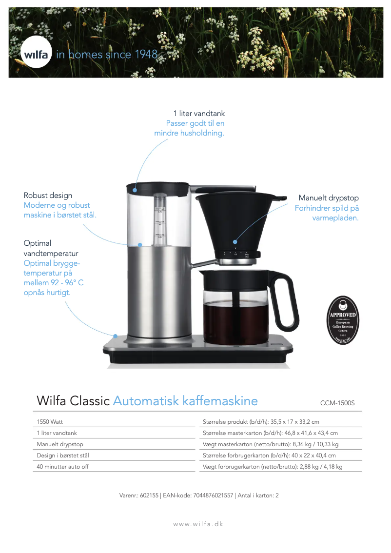 Página 1 del manual Folleto Wilfa Classic CMC-1550B