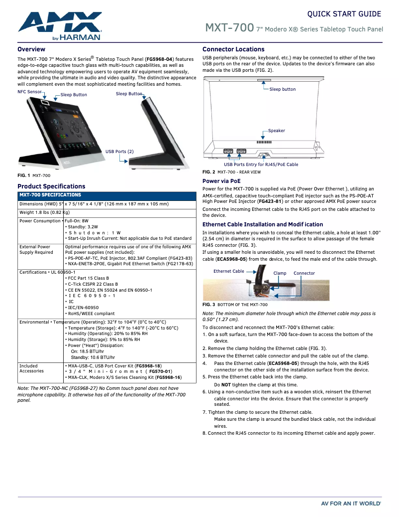 Página 1 del manual Guía de inicio rápido AMX MXT-700