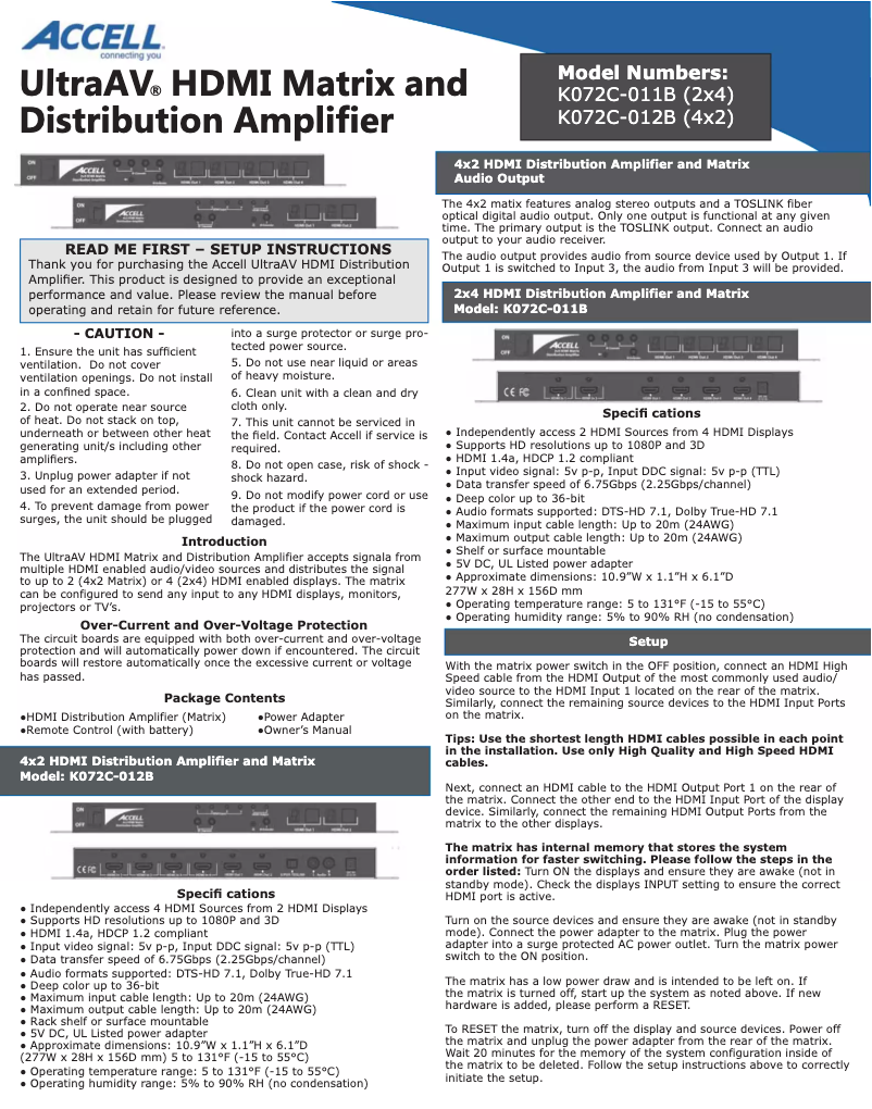 Imagen de la primera página del manual del dispositivo UltraAV K072C-011B