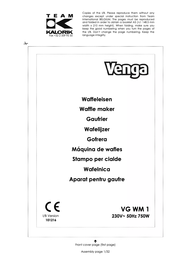 Página 1 del manual Manual de usuario Venga VG WM 1