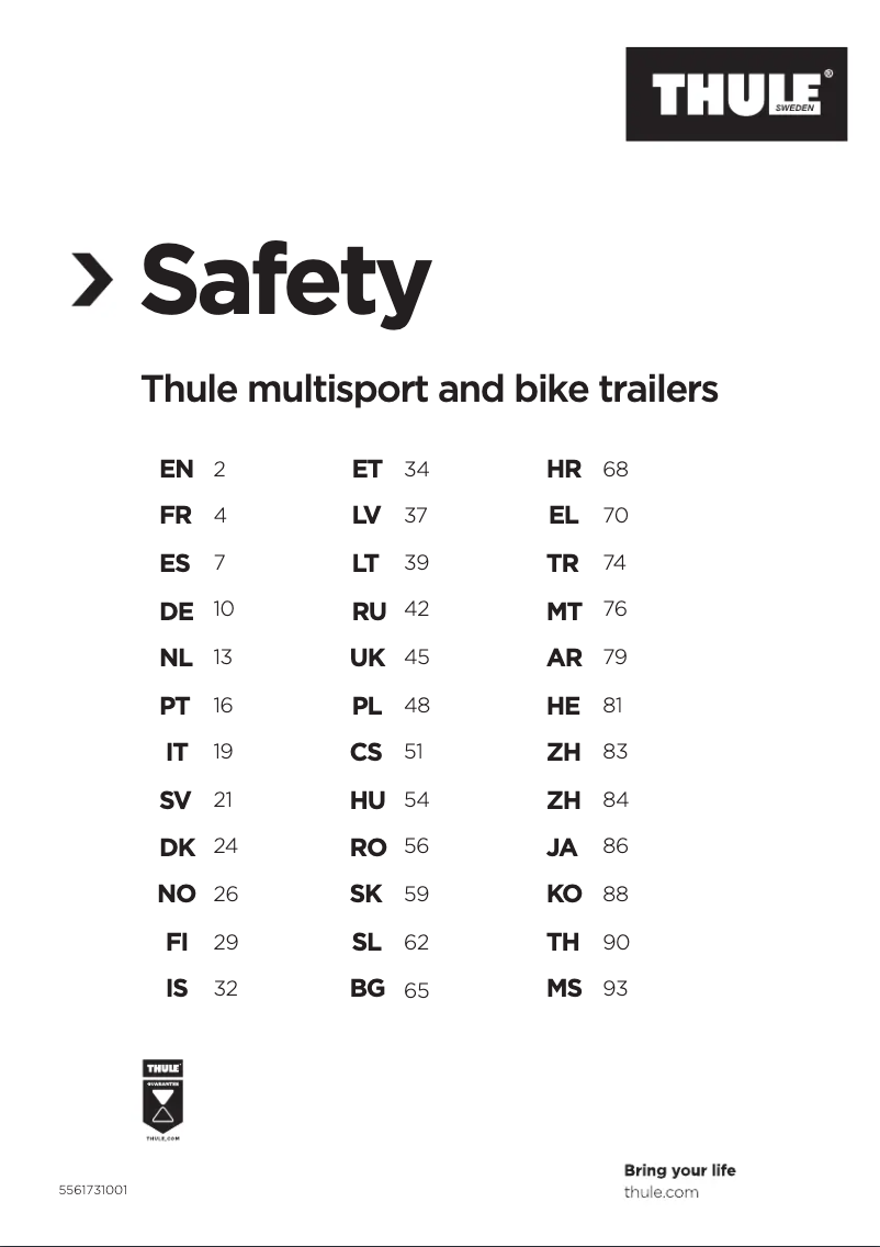 Página nº 1 - Instrucciones de seguridad Thule Chariot Sport 1