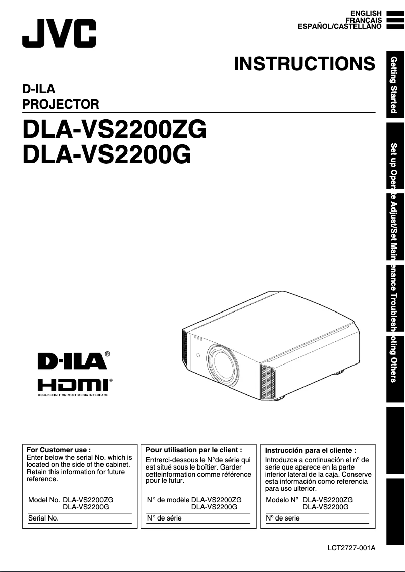 Imagen de la primera página del manual del dispositivo DLA-VS2200G