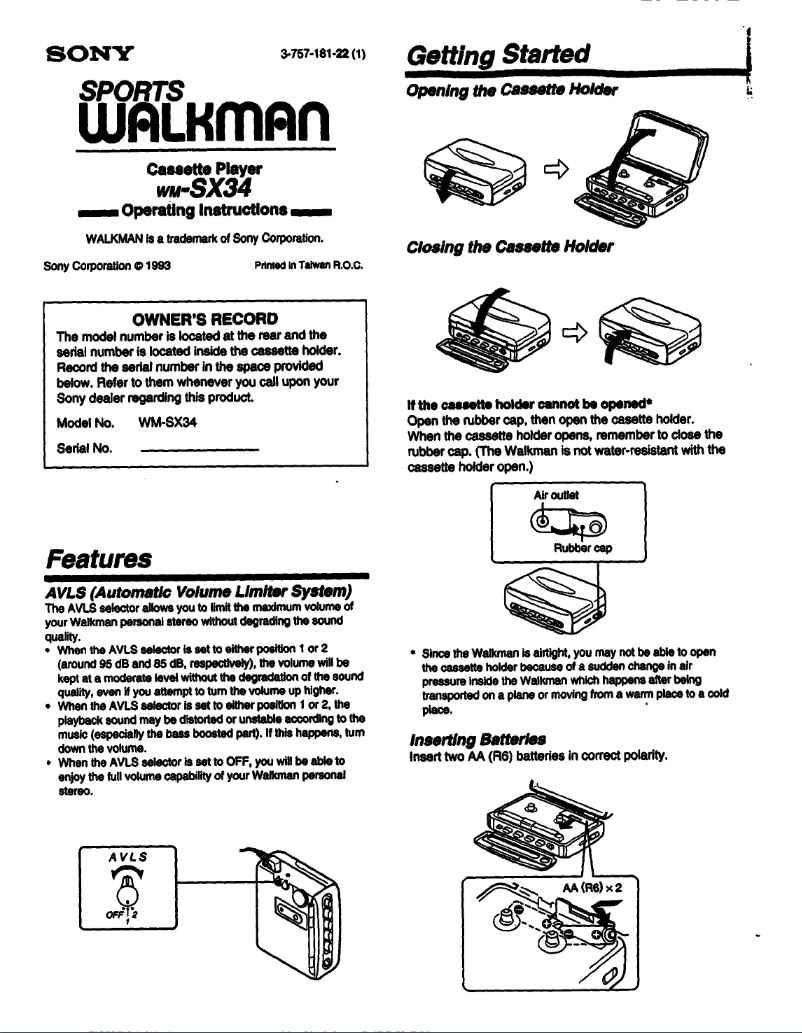 Página 1 del manual Manual de usuario Sony Walkman WM-SX34