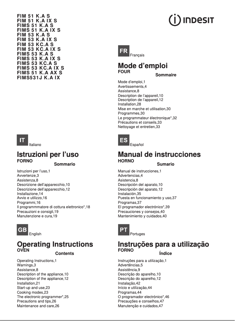 Página 1 del manual Manual de usuario Indesit FIMS531J K.A IX