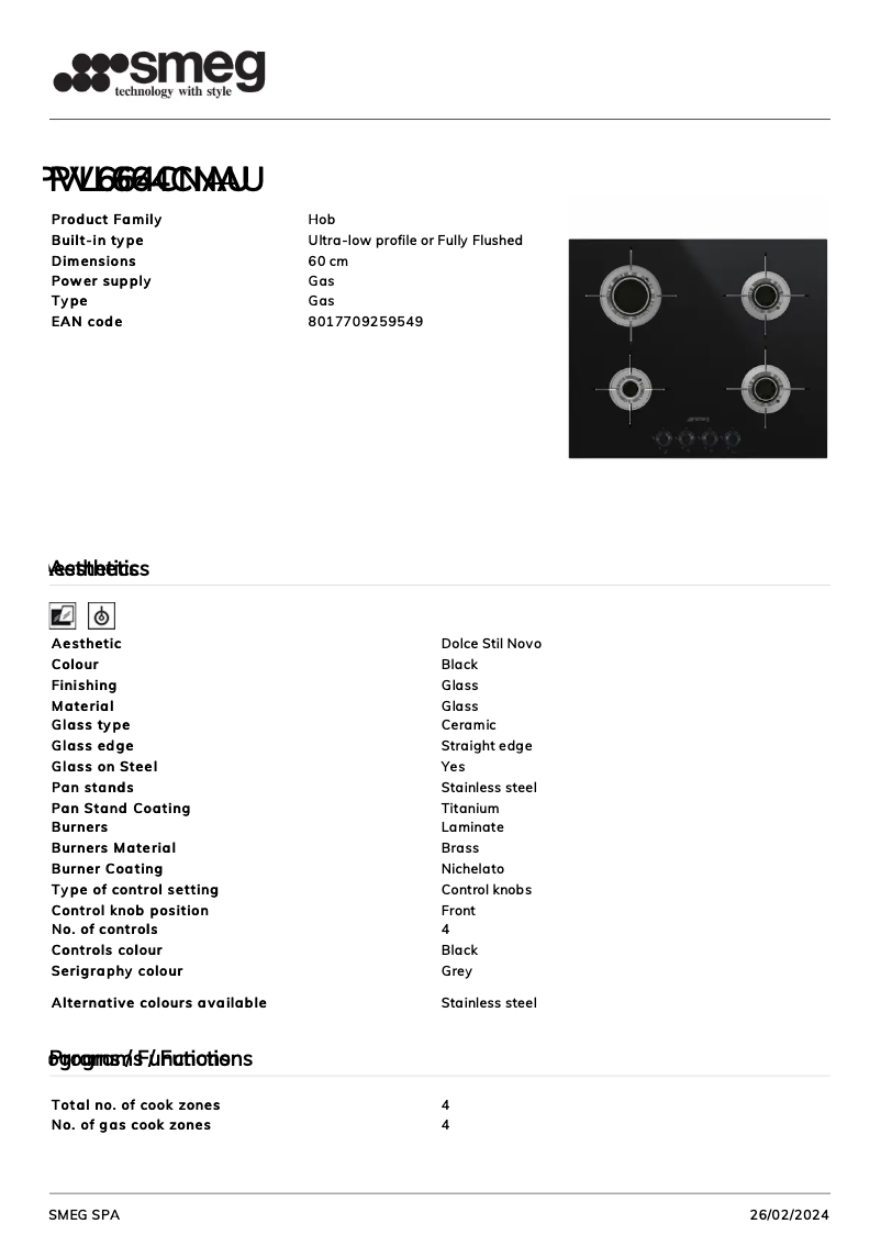 Página nº 1 - Ficha técnica Smeg PVL664CNAU
