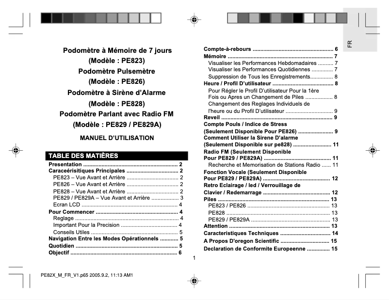 Imagen de la primera página del manual del dispositivo PE829A