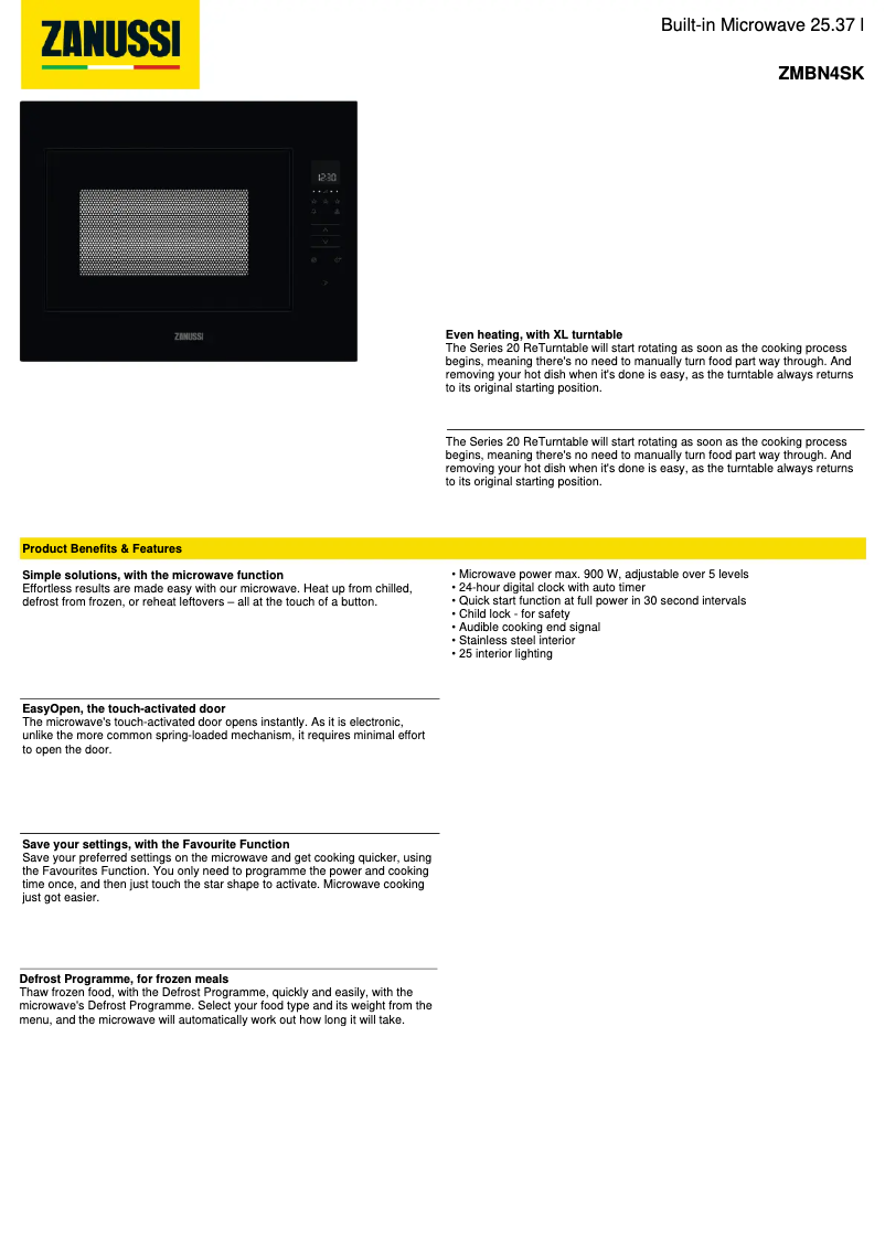 Página 1 del manual Ficha técnica Zanussi ZMBN4SK