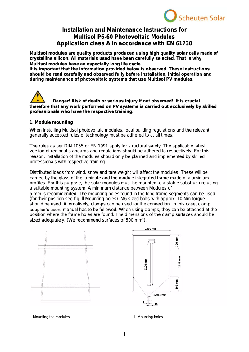 Página 1 del manual Manual de usuario Scheuten Solar P6-60
