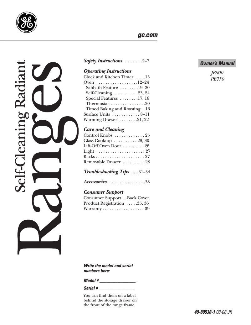 Imagen de la primera página del manual del dispositivo Profile PB750TNWW