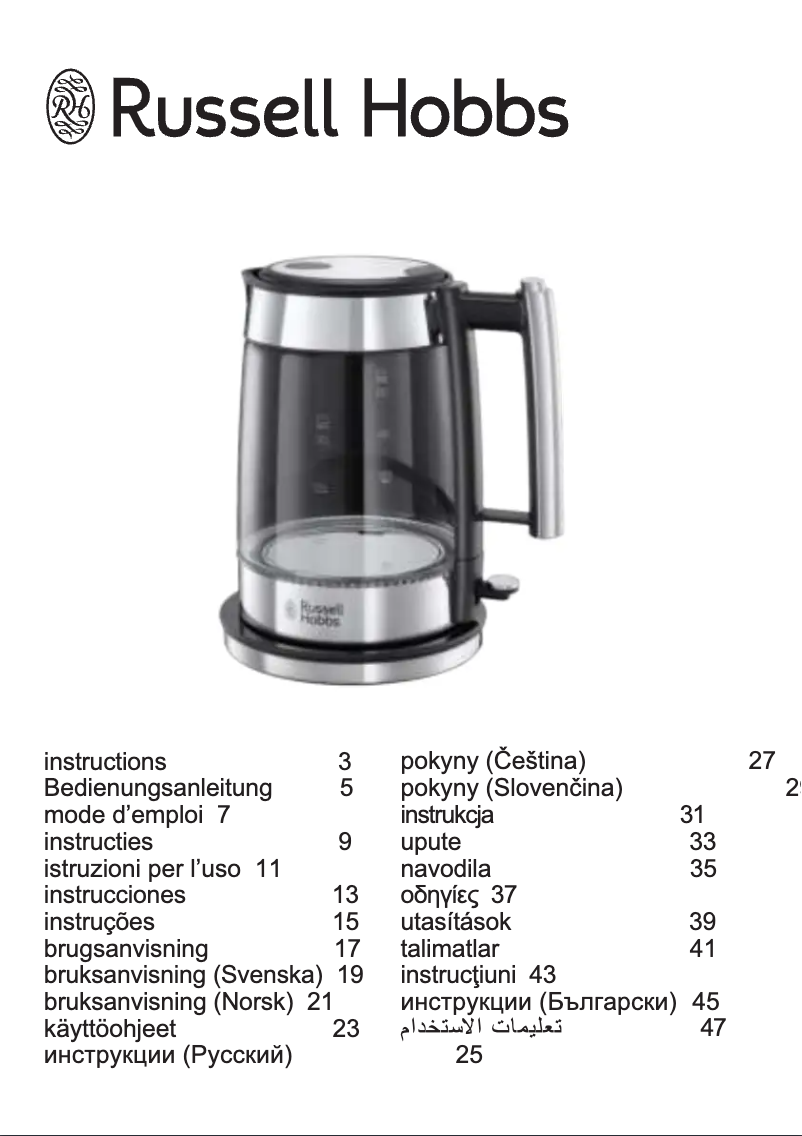 Página 1 del manual Manual de usuario Russell Hobbs Elegance Glass 23830-70