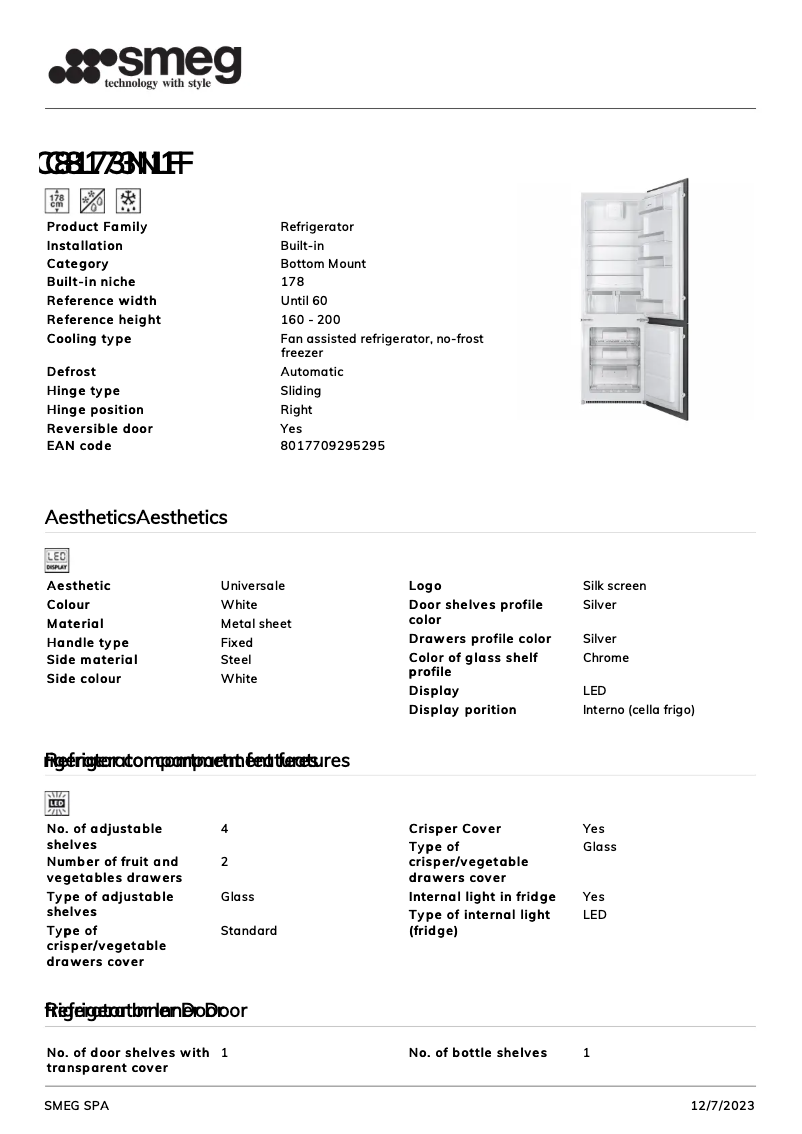 Página 1 del manual Ficha técnica Smeg C8173N1F