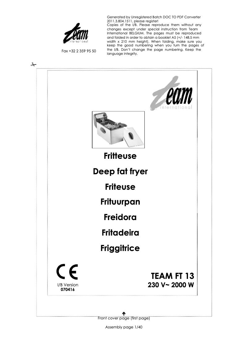 Página 1 del manual Manual de usuario Team FT 13