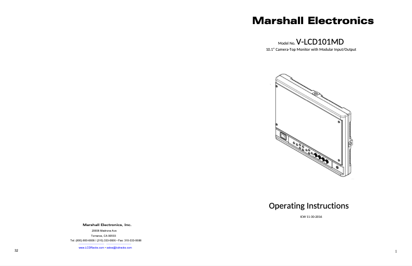 Página nº 1 - Manual de usuario Marshall Electronics V-LCD101MD-3G