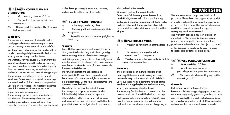 Página 1 del manual Manual de usuario Parkside HG03176A