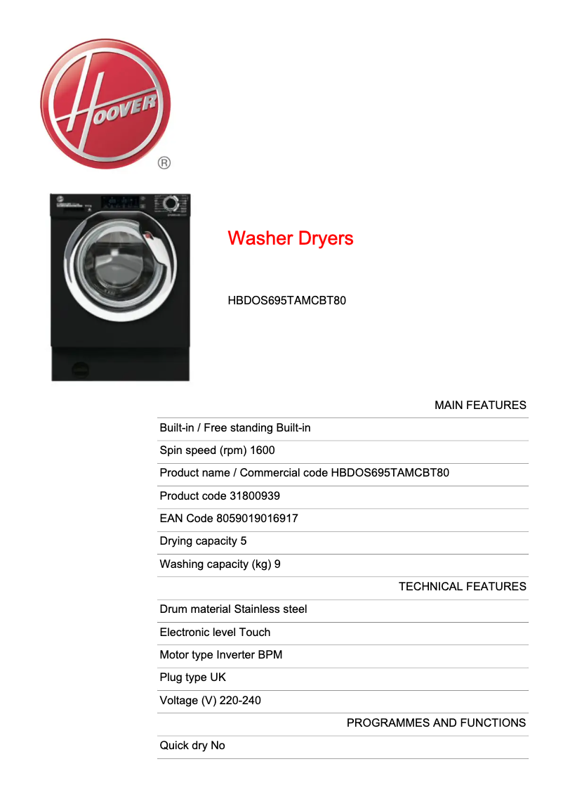 Imagen de la primera página del manual del dispositivo HBDOS695TAMCBT80