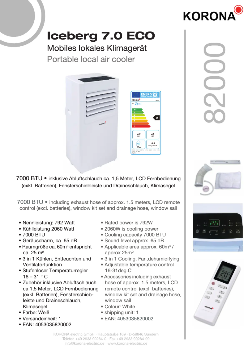 Página 1 del manual Ficha técnica Korona 82000