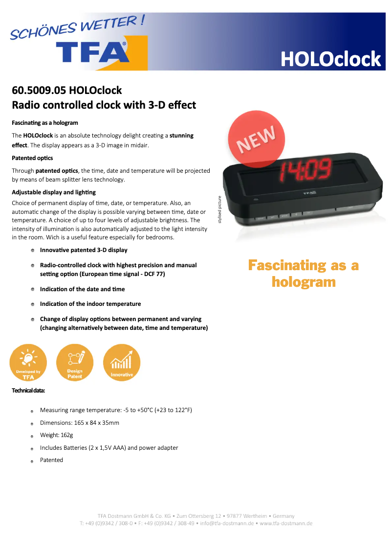 Imagen de la primera página del manual del dispositivo HOLOclock 60.5009.04