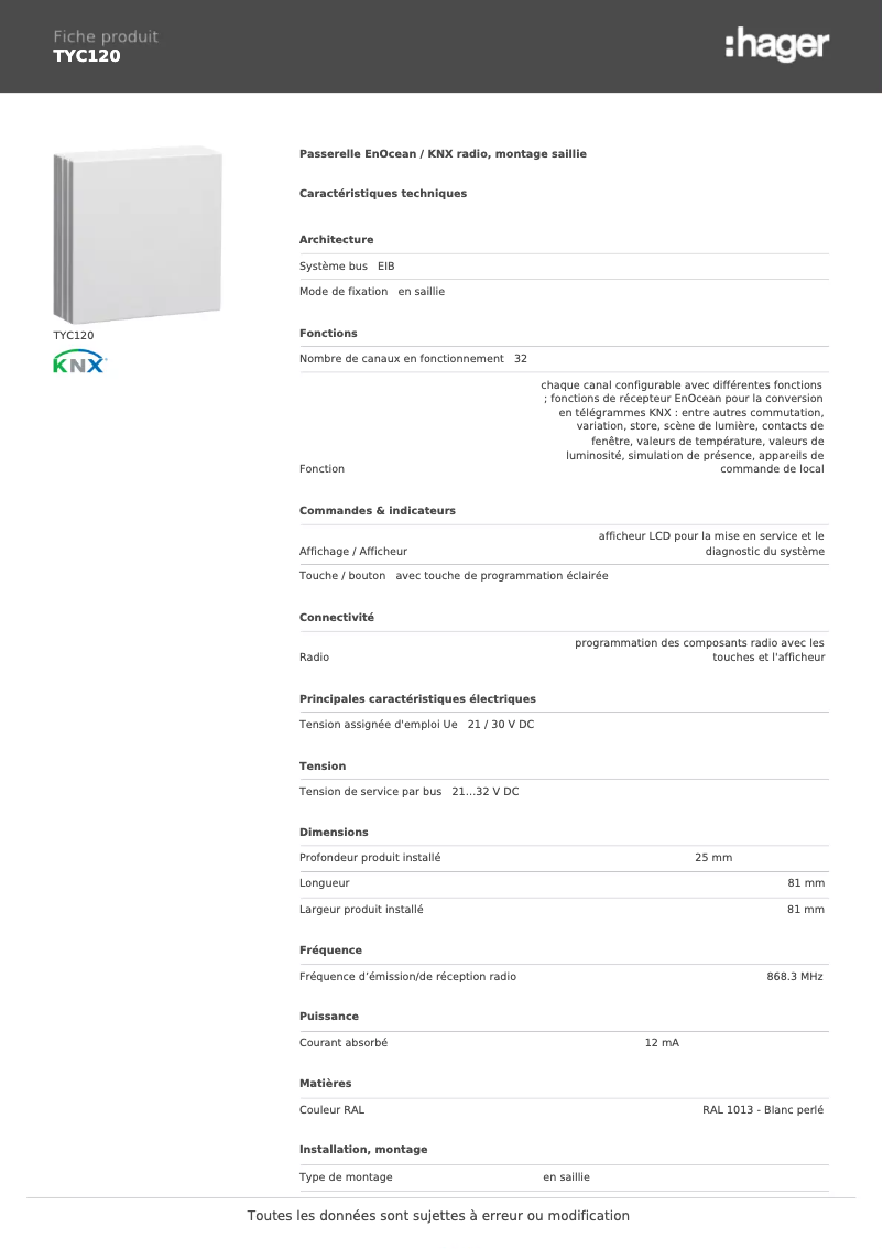 Imagen de la primera página del manual del dispositivo TYC120