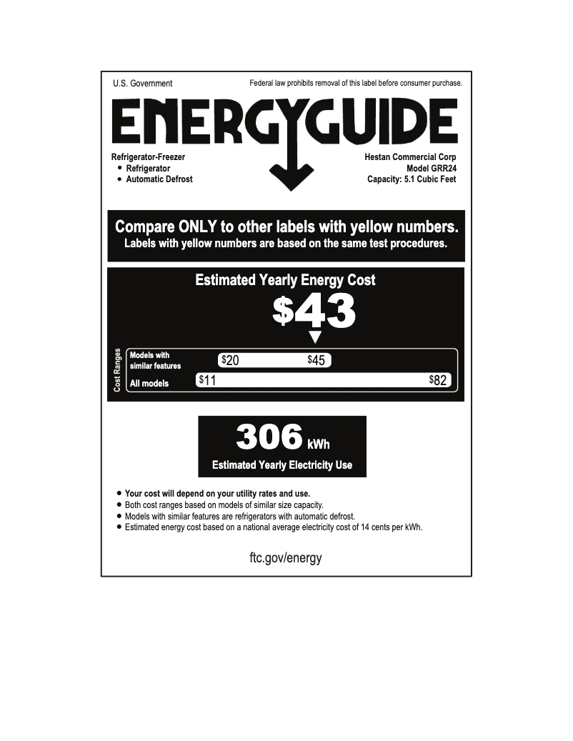 Página 1 del manual Etiqueta energética Hestan GRR24
