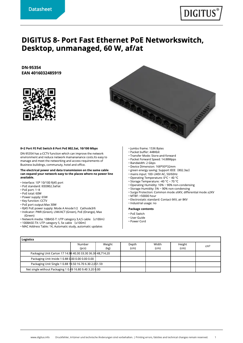 Imagen de la primera página del manual del dispositivo DN-95354