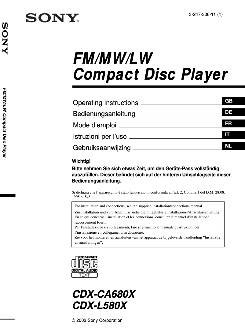 Página 1 del manual Manual de instrucciones Sony CDX-CA680X