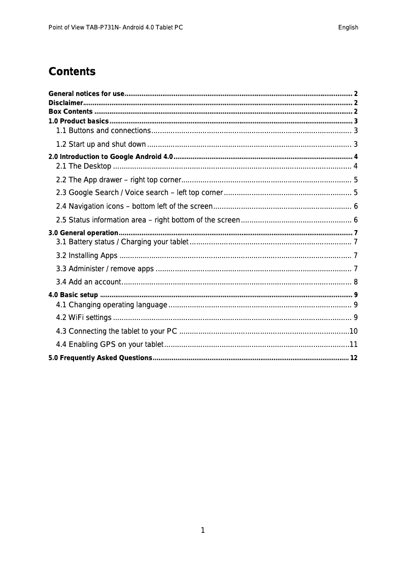 Página 1 del manual Manual de usuario Point of View TAB-P731N