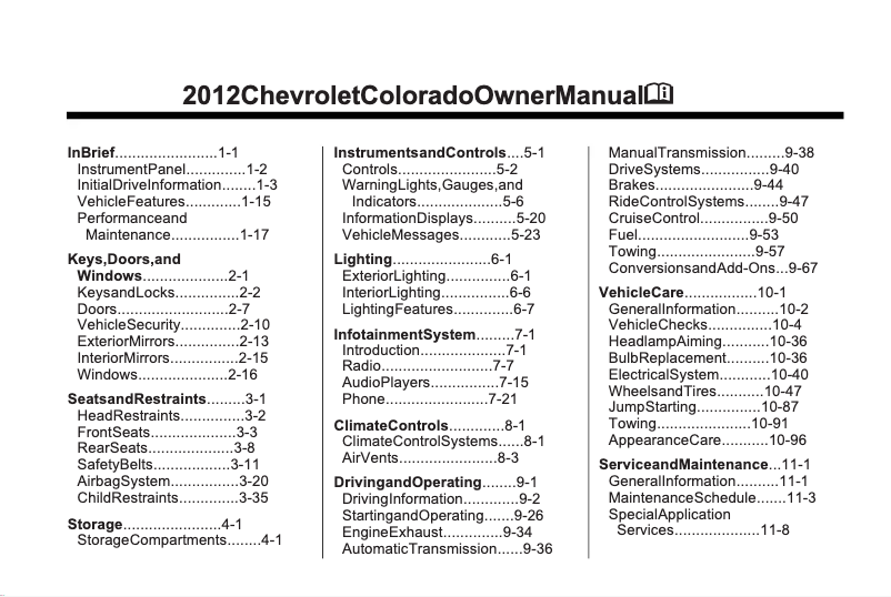 Página 1 del manual Manual de usuario Chevrolet Colorado (2012)