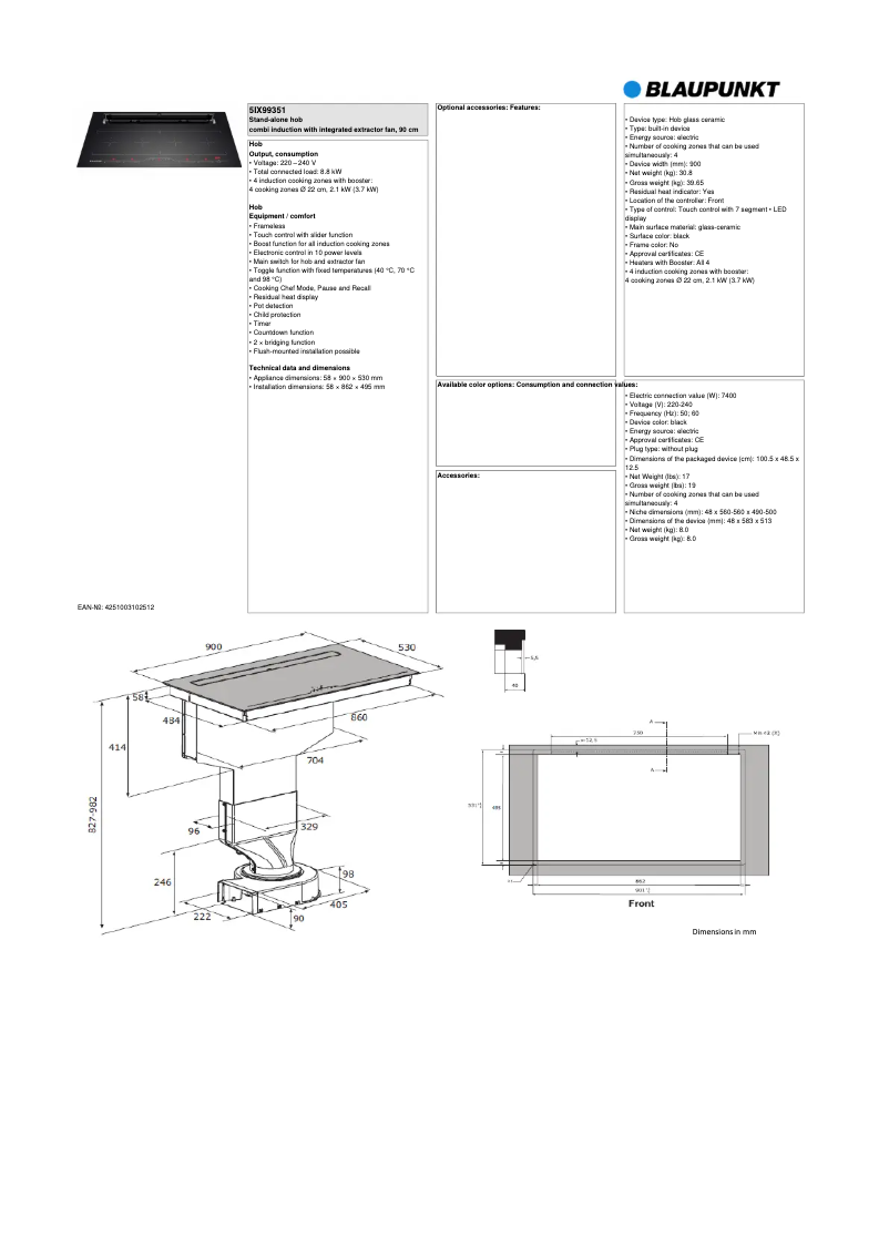 Página 1 del manual Ficha técnica Blaupunkt 5IX99351