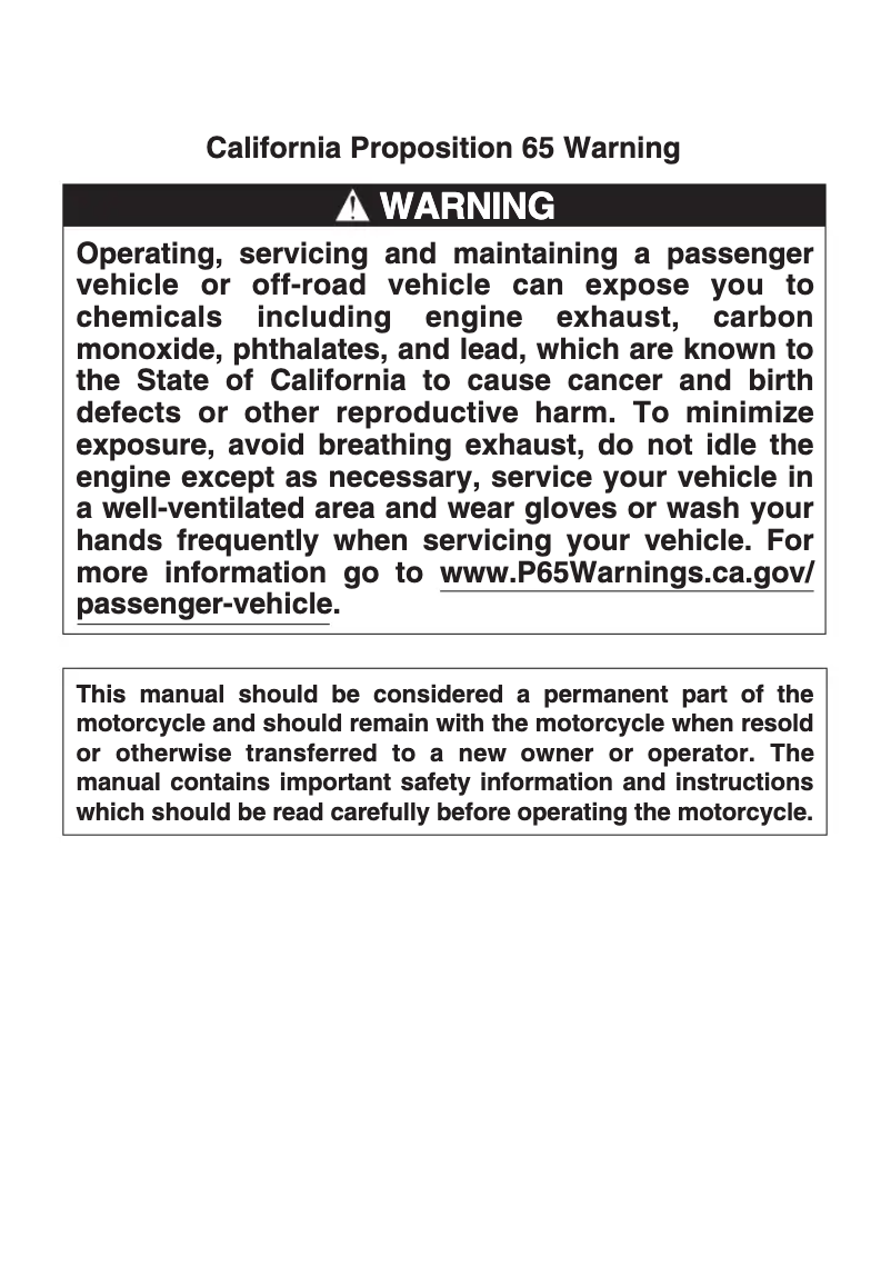 Imagen de la primera página del manual del dispositivo DR-Z125 (2020)