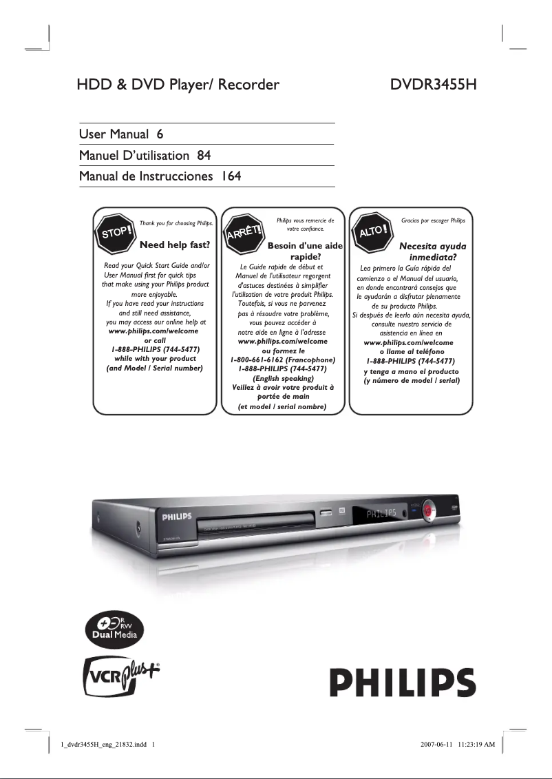 Página 1 del manual Manual de usuario Philips DVDR3455H