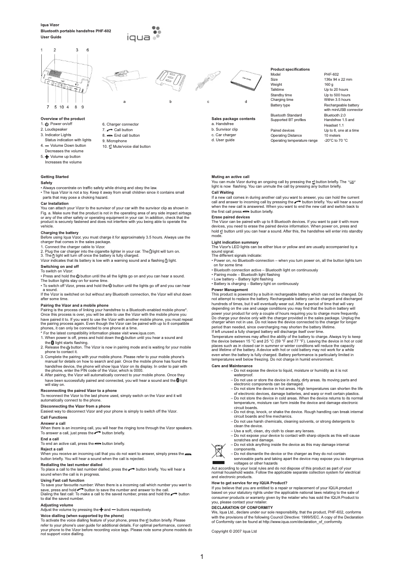 Imagen de la primera página del manual del dispositivo Vizor