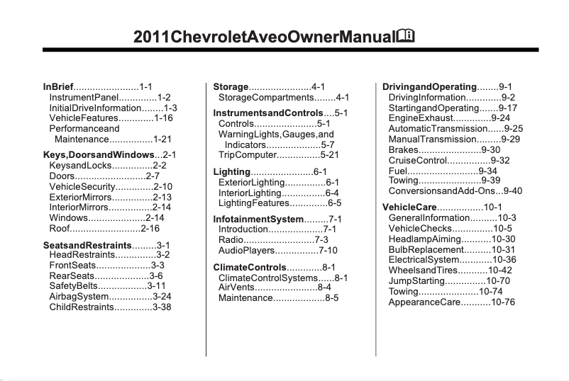 Página 1 del manual Manual de usuario Chevrolet Aveo (2011)