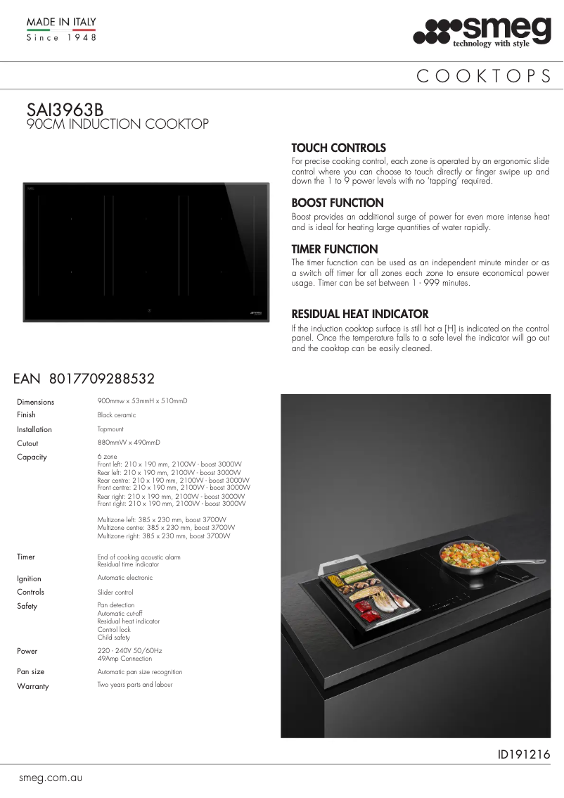 Página 1 del manual Ficha técnica Smeg SAI3963B