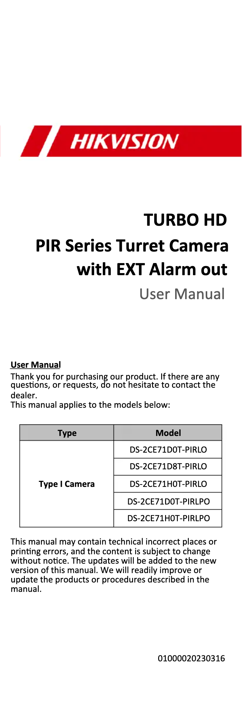 Página 1 del manual Manual de usuario Hikvision DS-2CE71D0T-PIRLPO