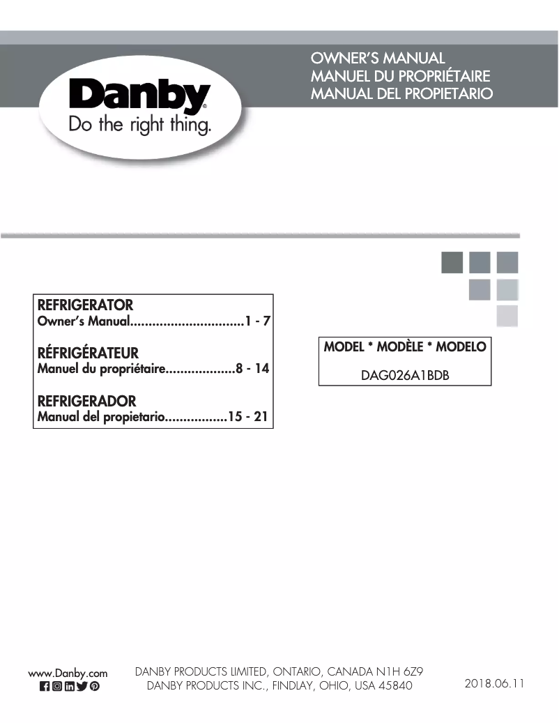 Página 1 del manual Manual de usuario Danby DAG026A1BDB