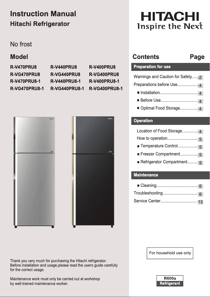 Imagen de la primera página del manual del dispositivo R-VG470PRU8