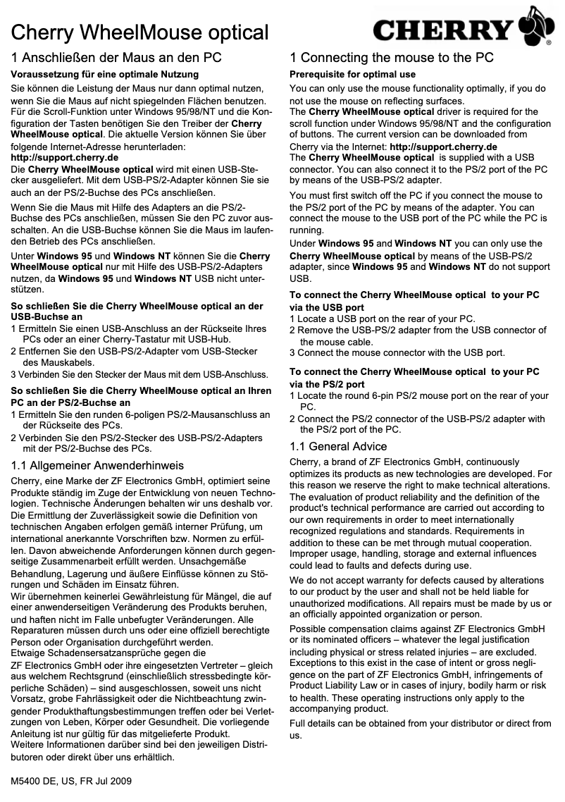 Imagen de la primera página del manual del dispositivo WheelMouse M-5410