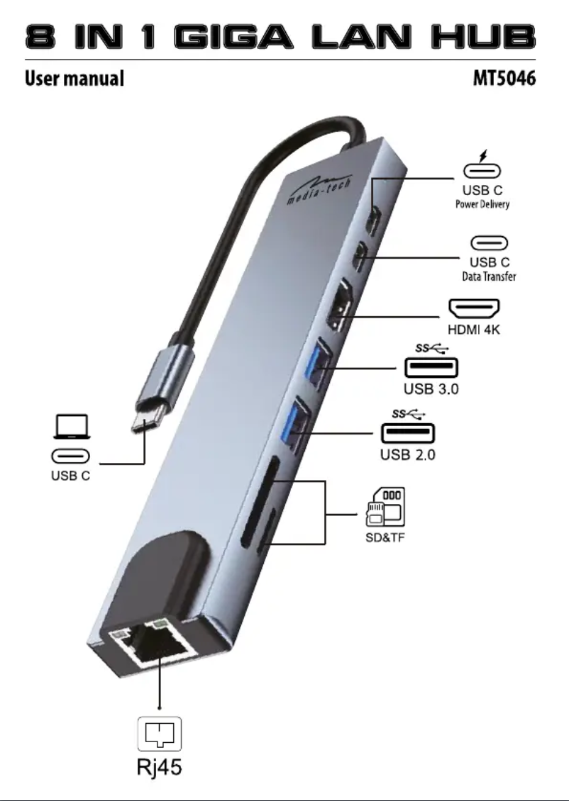 Imagen de la primera página del manual del dispositivo GIGA LAN HUB MT5046