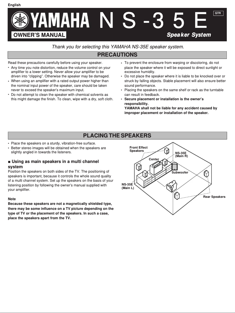 Página 1 del manual Manual de usuario Yamaha NS-35E