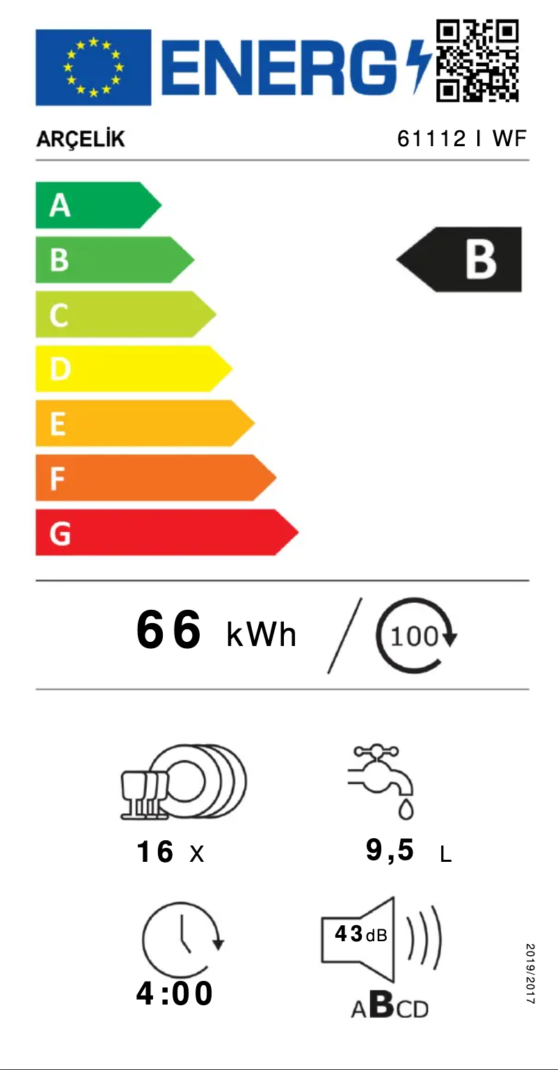 Página 1 del manual Etiqueta energética Arçelik 61112 I WF