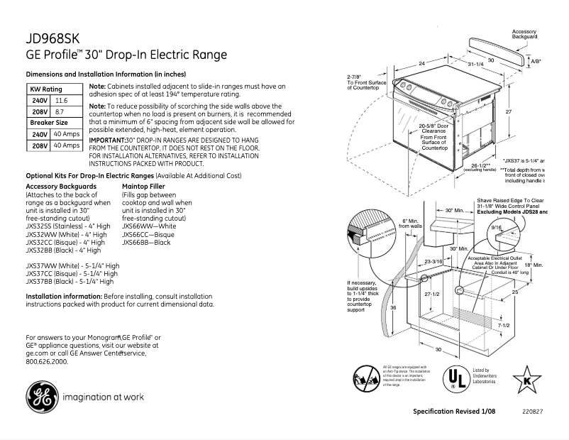 Página 1 del manual Ficha técnica GE Profile JD968SKSS