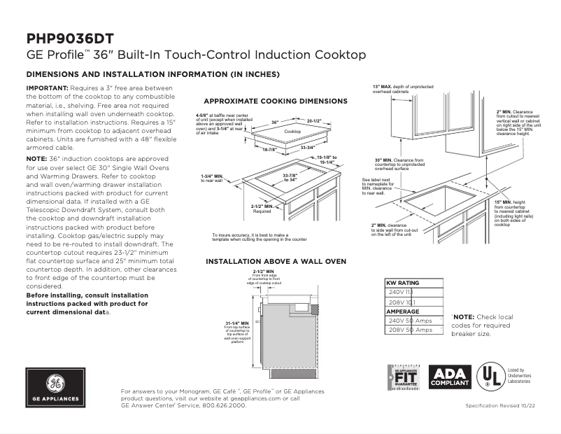 Página 1 del manual Ficha técnica GE Profile PHP9036DTBB